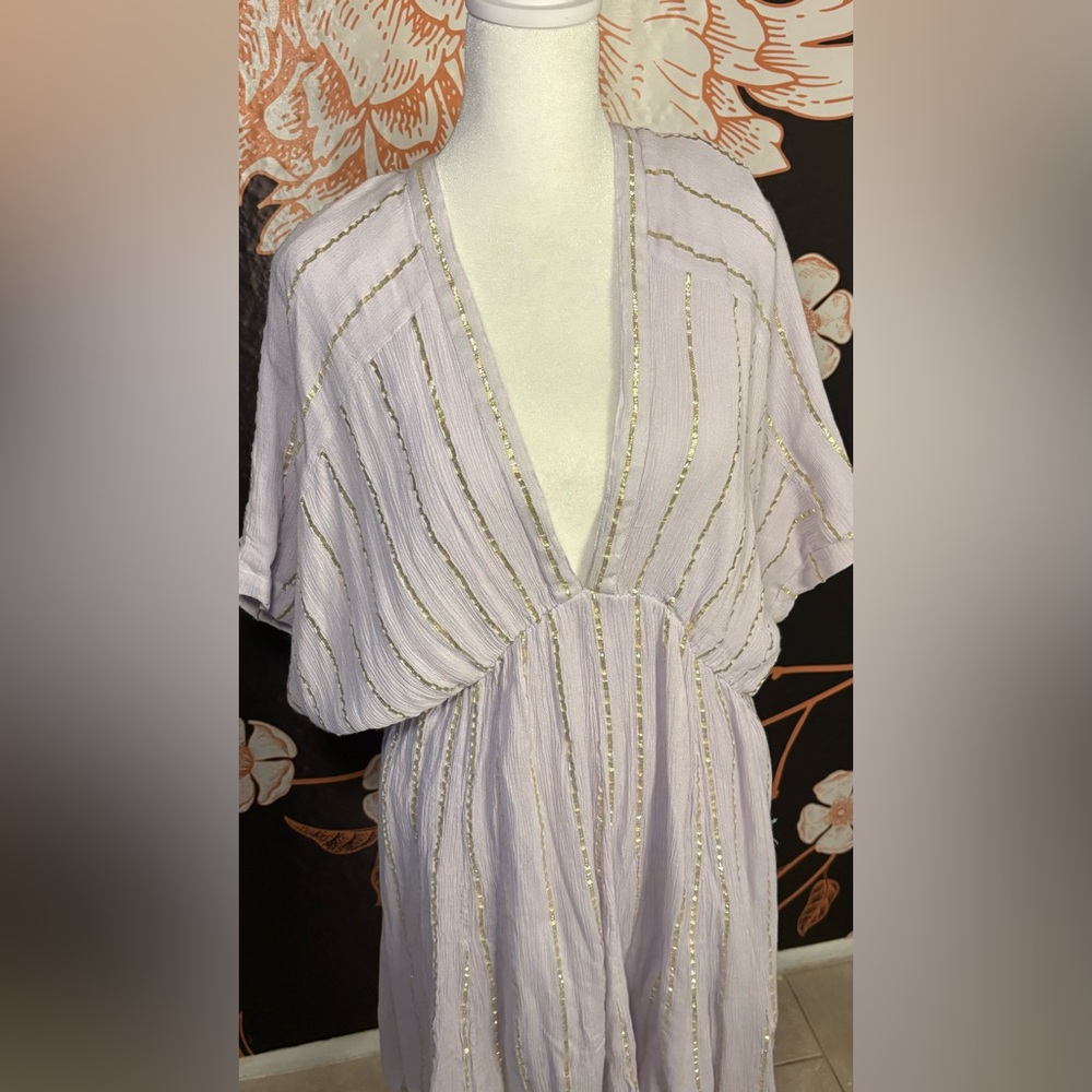 ETHEREAL Lilac & Gold Metallic Stripe Grecian Goddess Dress - Picture 3 of 5